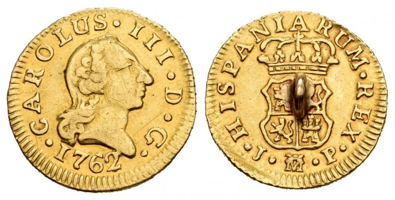 Carlos III (1759-1788). 1/2 escudo. 1762. Madrid. JP. (Cal-755). Au. 1,85 g. Arg...