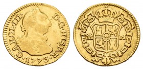 Carlos III (1759-1788). 1/2 escudo. 1773. Madrid. PJ. (Cal-767). Au. 1,22 g. Sirvió como joya. BC. Est...75,00.
