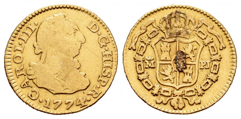 Carlos III (1759-1788). 1/2 escudo. 1774. Madrid. PJ. (Cal-768). Au. 1,74 g.  Re...