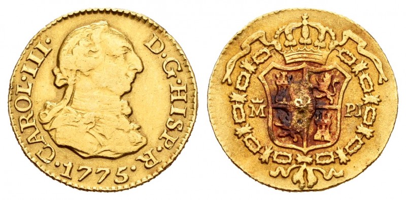 Carlos III (1759-1788). 1/2 escudo. 1775. Madrid. PJ. (Cal-769). Au. 1,64 g. Sol...