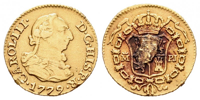 Carlos III (1759-1788). 1/2 escudo. 1779. Madrid. PJ. (Cal-773). Au. 1,63 g. Res...