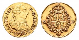 Carlos III (1759-1788). 1/2 escudo. 1786. Madrid. DV. (Cal-778). Au. 1,78 g. EBC. Est...120,00.