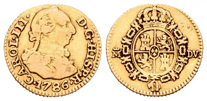 Carlos III (1759-1788). 1/2 escudo. 1786. Madrid. DV. (Cal-778). Au. 1,76 g. BC+...