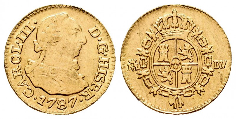 Carlos III (1759-1788). 1/2 escudo. 1787. Madrid. DV. (Cal-779). Au. 1,73 g. Est...