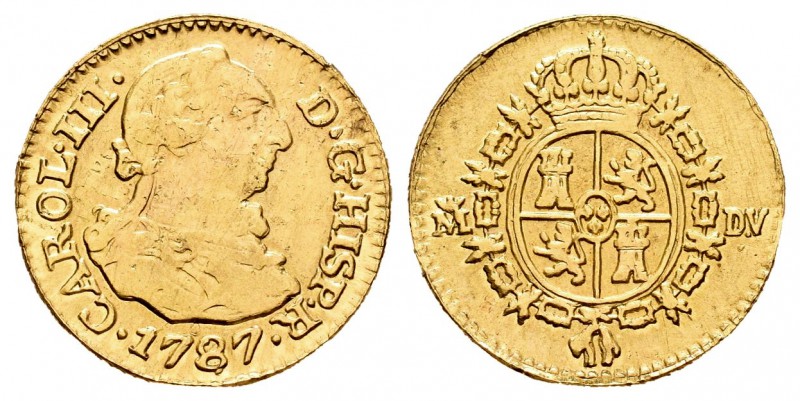 Carlos III (1759-1788). 1/2 escudo. 1787. Madrid. DV. (Cal-779). Au. 1,71 g. Est...