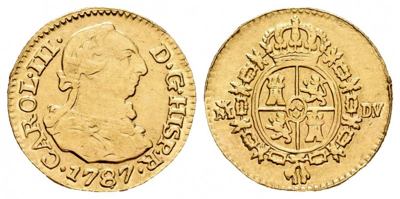 Carlos III (1759-1788). 1/2 escudo. 1787. Madrid. DV. (Cal-779). Au. 1,74 g. Est...