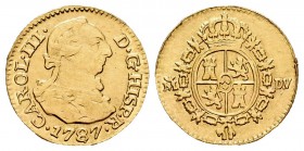 Carlos III (1759-1788). 1/2 escudo. 1787. Madrid. DV. (Cal-779). Au. 1,74 g. Estuvo en aro. MBC/MBC+. Est...80,00.