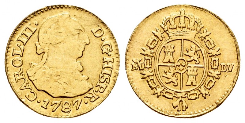 Carlos III (1759-1788). 1/2 escudo. 1787. Madrid. DV. (Cal-779). Au. 1,74 g. Est...