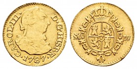 Carlos III (1759-1788). 1/2 escudo. 1787. Madrid. DV. (Cal-779). Au. 1,74 g. Estuvo en aro. BC+. Est...80,00.