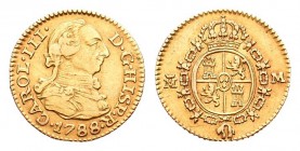 Carlos III (1759-1788). 1/2 escudo. 1788. Madrid. M. (Cal-781). Au. 1,71 g. MBC+. Est...90,00.