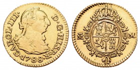 Carlos III (1759-1788). 1/2 escudo. 1788. Madrid. M. (Cal-781). Au. 1,71 g. Rayas en reverso. MBC-. Est...85,00.