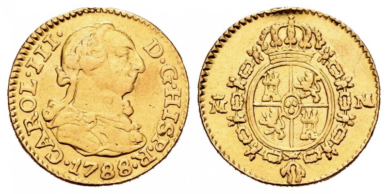 Carlos III (1759-1788). 1/2 escudo. 1788. Madrid. M. (Cal-781). Au. 1,74 g. Rest...