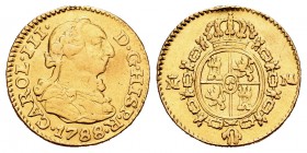 Carlos III (1759-1788). 1/2 escudo. 1788. Madrid. M. (Cal-781). Au. 1,74 g. Resto de soldadura en el canto. MBC-. Est...80,00.