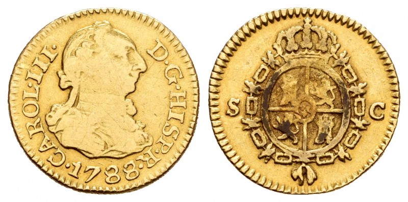 Carlos III (1759-1788). 1/2 escudo. 1788. Sevilla. C. (Cal-808). Au. 1,72 g.  Re...