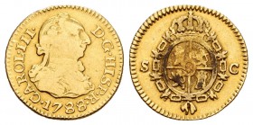 Carlos III (1759-1788). 1/2 escudo. 1788. Sevilla. C. (Cal-808). Au. 1,72 g.  Restos de soldadura en reverso. BC. Est...75,00.