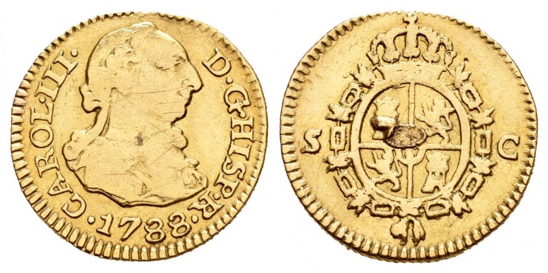 Carlos III (1759-1788). 1/2 escudo. 1788. Sevilla. C. (Cal-808). Au. 1,71 g.  Re...