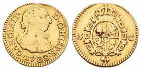Carlos III (1759-1788). 1/2 escudo. 1788. Sevilla. C. (Cal-808). Au. 1,71 g.  Restos de soldadura en reverso. BC. Est...80,00.