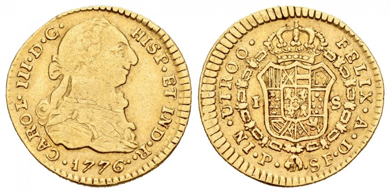 Carlos III (1759-1788). 1 escudo. 1776. Popayán. SF. (Cal-675). Au. 3,32 g. BC+/...