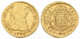 Carlos III (1759-1788). 1 escudo. 1776. Popayán. SF. (Cal-675). Au. 3,32 g. BC+/MBC-. Est...140,00.