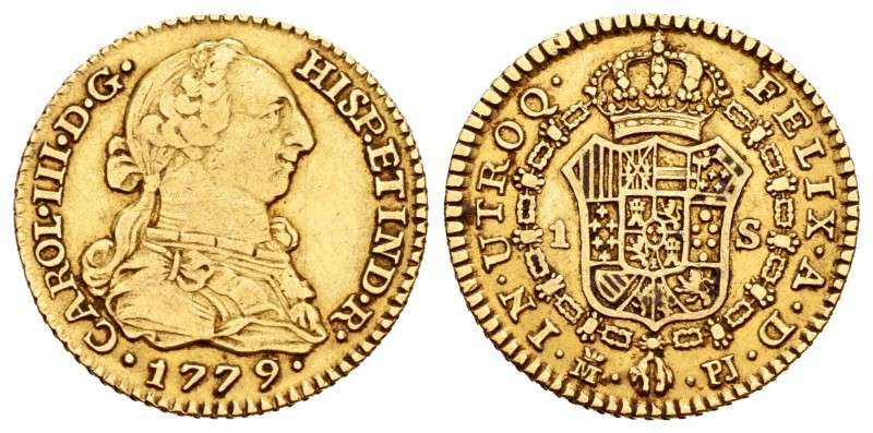Carlos III (1759-1788). 1 escudo. 1779. Madrid. PJ. (Cal-621). Au. 3,36 g. MBC-....