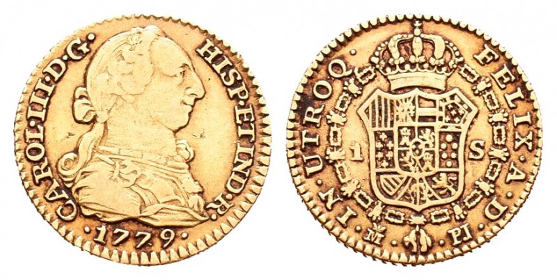 Carlos III (1759-1788). 1 escudo. 1779. Madrid. PJ. (Cal-621). Au. 3,32 g. BC+. ...