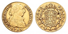 Carlos III (1759-1788). 1 escudo. 1784. Madrid. JD. (Cal-626). Au. 3,37 g. MBC-. Est...110,00.