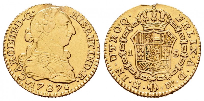 Carlos III (1759-1788). 1 escudo. 1787. Madrid. DV. (Cal-629). Au. 3,28 g. Solda...