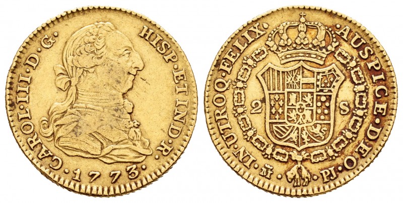 Carlos III (1759-1788). 2 escudos. 1773. Madrid. PJ. (Cal-446). Au. 6,74 g. MBC-...