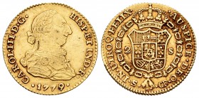 Carlos III (1759-1788). 2 escudos. 1779. Sevilla. CF. (Cal-580). Au. 6,75 g.  Escasa. MBC/MBC+. Est...260,00.