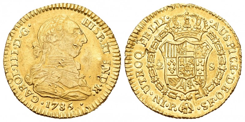 Carlos III (1759-1788). 2 escudos. 1785. Popayán. SF. (Cal-515). Au. 6,72 g. Gol...