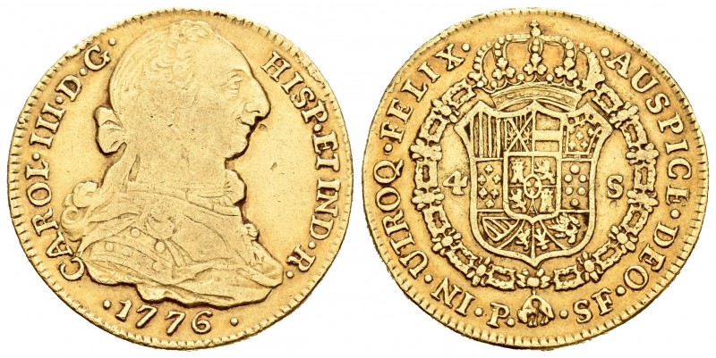 Carlos III (1759-1788). 4 escudos. 1776. Popayán. SF. (Cal-353). Au. 13,43 g. Go...