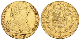 Carlos III (1759-1788). 4 escudos. 1778. Madrid. PJ. (Cal-302). Au. 13,29 g. Estuvo en aro. BC+. Est...450,00.
