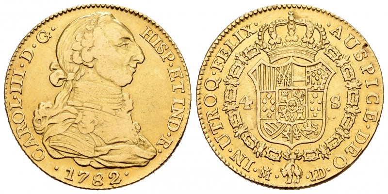 Carlos III (1759-1788). 4 escudos. 1782. Madrid. PJ. (Cal-307). Au. 13,42 g. BC+...