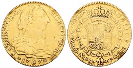 Carlos III (1759-1788). 4 escudos. 1787. Madrid. DV. (Cal-313). Au. 13,35 g. Estuvo en aro. BC+. Est...400,00.
