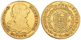 Carlos III (1759-1788). 4 escudos. 1787. Sevilla. CM. (Cal-411). Au. 13,38 g. BC+/MBC-. Est...420,00.
