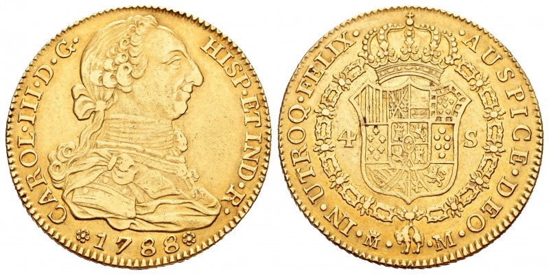 Carlos III (1759-1788). 4 escudos. 1788. Madrid. M. (Cal-315). Au. 13,44 g. MBC+...