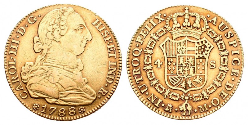 Carlos III (1759-1788). 4 escudos. 1788. Madrid. M. (Cal-315 variante). Au. 13,3...
