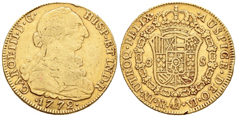 Carlos III (1759-1788). 8 escudos. 1772. Santa Fe de Nuevo Reino. VJ. (Cal-174)....