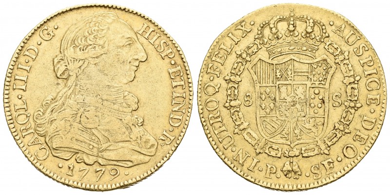 Carlos III (1759-1788). 8 escudos. 1779. Popayán. SF. (Cal-132). (Cal onza-812)....