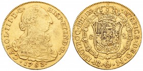 Carlos III (1759-1788). 8 escudos. 1783. Santa Fe de Nuevo Reino. JJ. (Cal-192). (Cal onza-886). Au. 27,00 g. MBC-. Est...900,00.