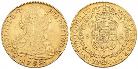 Carlos III (1759-1788). 8 escudos. 1788. Santa Fe de Nuevo Reino. JJ. (Cal-199). (Cal onza-895). Au. 26,96 g. Golpe en el canto y hojita en reverso. M...