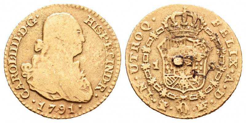Carlos IV (1788-1808). 1 escudo. 1791. Madrid. MF. (Cal-490). Au. 2,58 g. Sirvió...