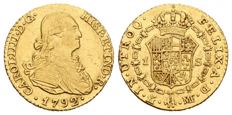 Carlos IV (1788-1808). 1 escudo. 1792. Madrid. MF. (Cal-491). Au. 3,39 g. MBC+. ...