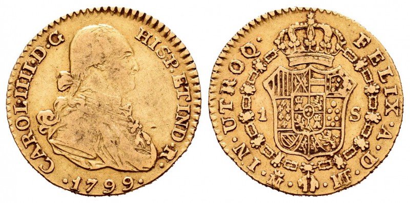 Carlos IV (1788-1808). 1 escudo. 1799. Madrid. MF. (Cal-498). Au. 3,35 g. BC+. E...