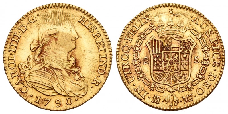 Carlos IV (1788-1808). 2 escudos. 1790. Madrid. MF. (Cal-324). Au. 6,67 g. Rayas...
