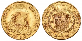 Carlos IV (1788-1808). 2 escudos. 1790. Madrid. MF. (Cal-324). Au. 6,67 g. Rayas. MBC+. Est...220,00.