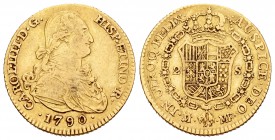Carlos IV (1788-1808). 2 escudos. 1790. Madrid. MF. (Cal-324). Au. 6,59 g. MBC-. Est...220,00.