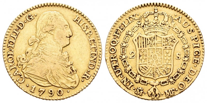 Carlos IV (1788-1808). 2 escudos. 1790. Madrid. MF. (Cal-324). Au. 6,70 g. MBC-....