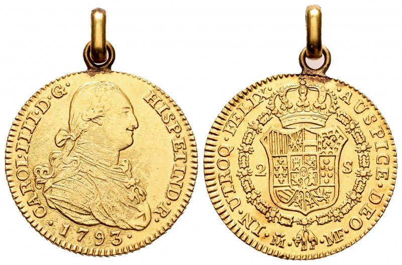 Carlos IV (1788-1808). 2 escudos. 1793. Madrid. MF. (Cal-326). Au. 6,75 g. Argol...