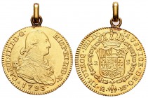 Carlos IV (1788-1808). 2 escudos. 1793. Madrid. MF. (Cal-326). Au. 6,75 g. Argolla. MBC-/MBC. Est...200,00.